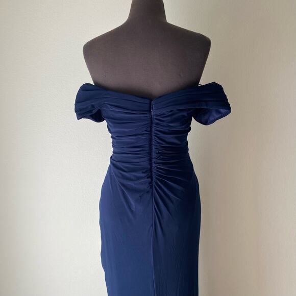 La Femme sz 16 navy blue‎ off shoulder gown NWT - Picture 6 of 13